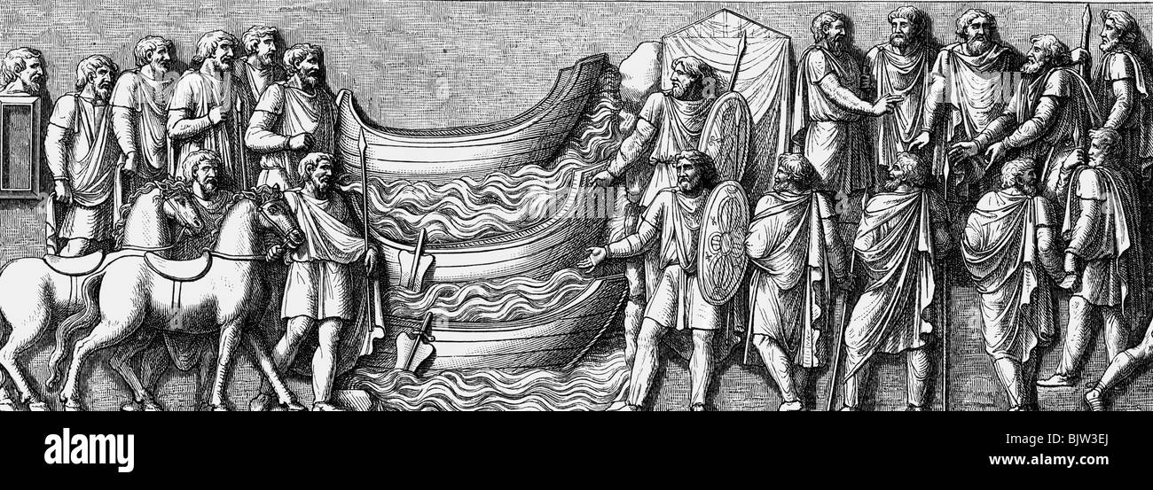 Alte Welt, Germanen, Bündnis zweier Stämme, Befreiung von Der Säule des Kaiser Marcus Aurelius, Rom, ca. 180 - 195, Stockfoto