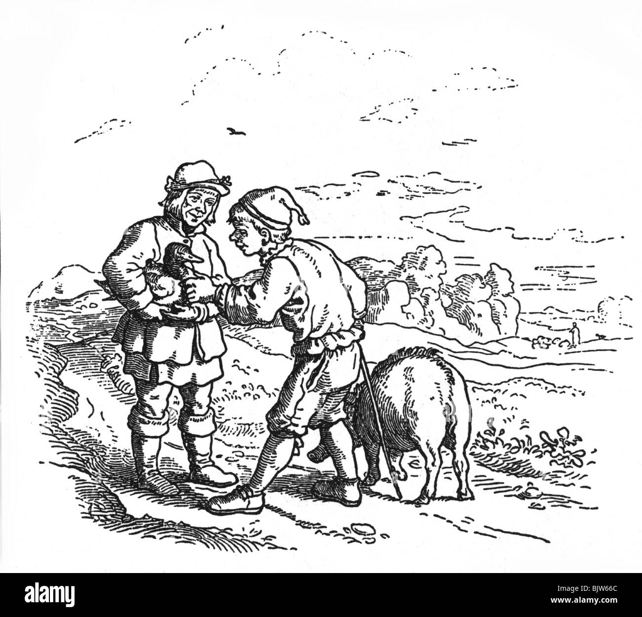 Literatur, Märchen, Grimms Märchen, 'Hans im Glück', Holzschnitt von