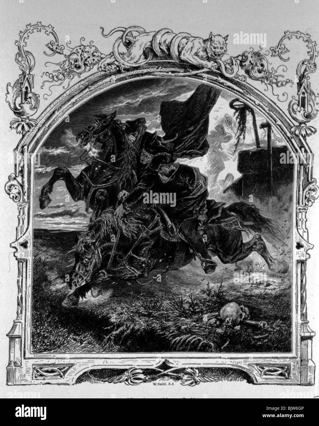 Literatur, "Faust ich", 24. Szene "vor dem Stadttor", Szene mit Faust und Mephisto, Holzschnitt von W. Hecht, um 1870, Stockfoto