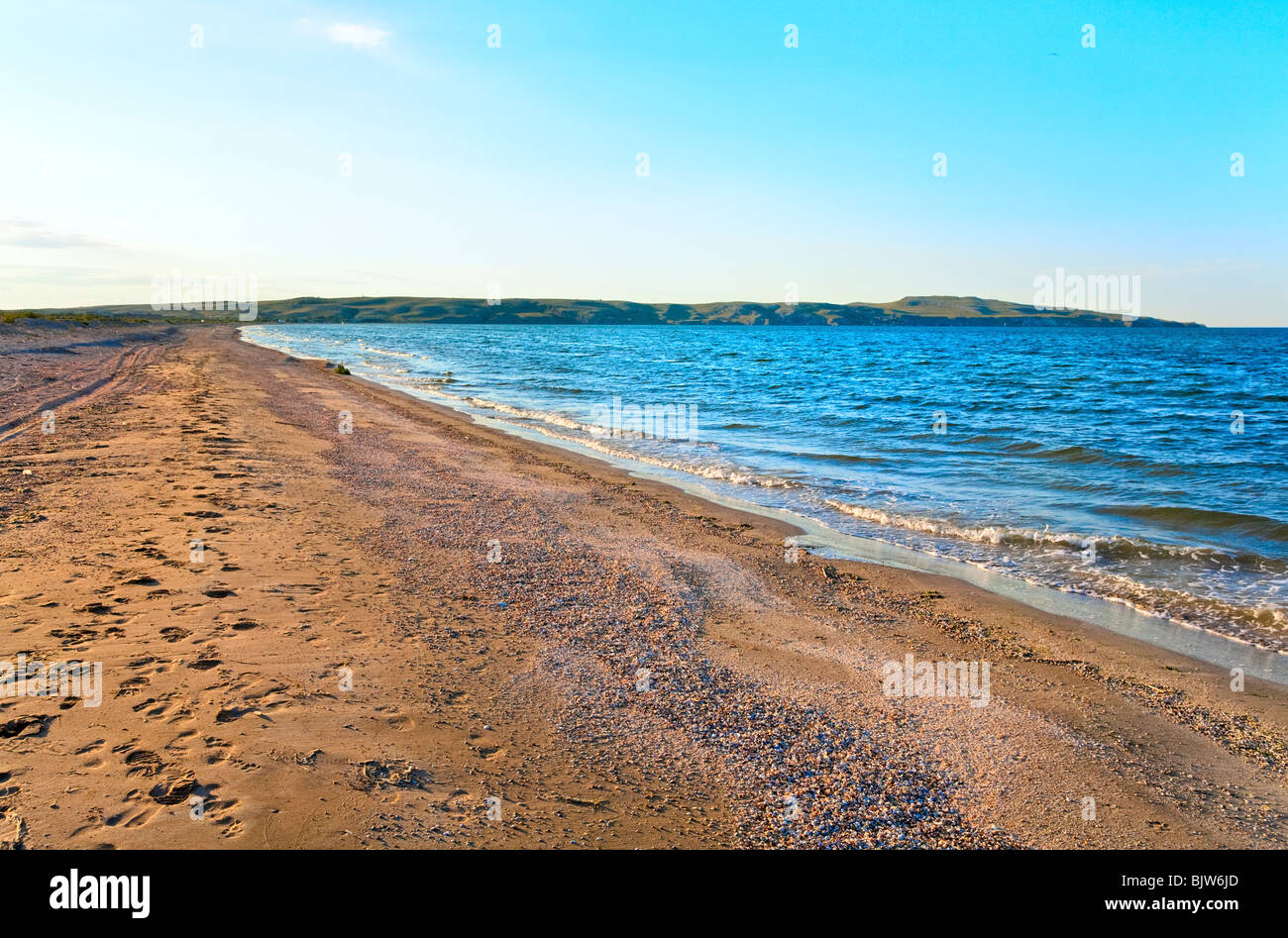 Sommer Meer sandigen Küste (Asowsches Meer, Krim, Ukraine) Stockfoto