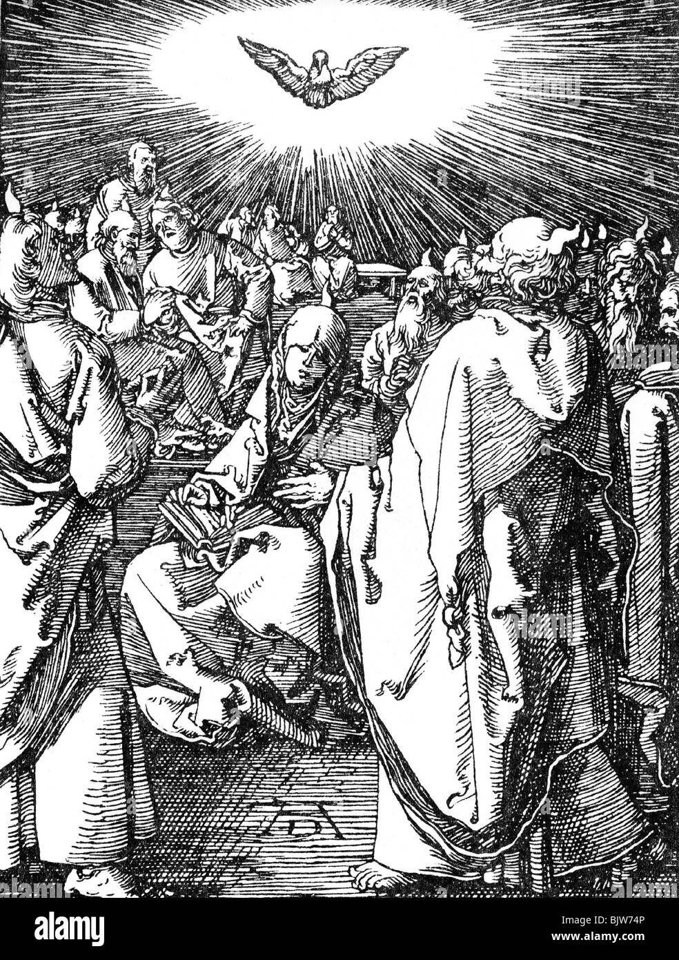 Religion, Christentum, Pfingsten, die Ausgießung des Heiligen Geistes, nachdem Holzschnitt von Albrecht Dürer (21.5.1471 - 6.4.1528), Artist's Urheberrecht nicht geklärt zu werden. Stockfoto