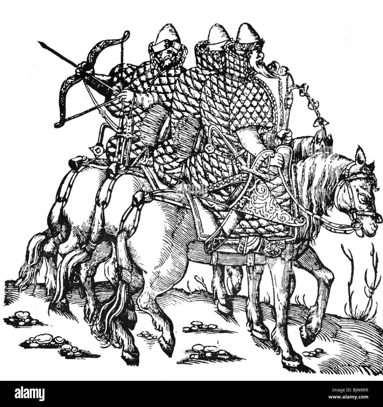 Geographie/Reise, Russland, Militär, Reiter, nach Holzschnitt von Sigmund von Herberstein 'Rerum Moscoviticarum Commentarii', 1549, Stockfoto