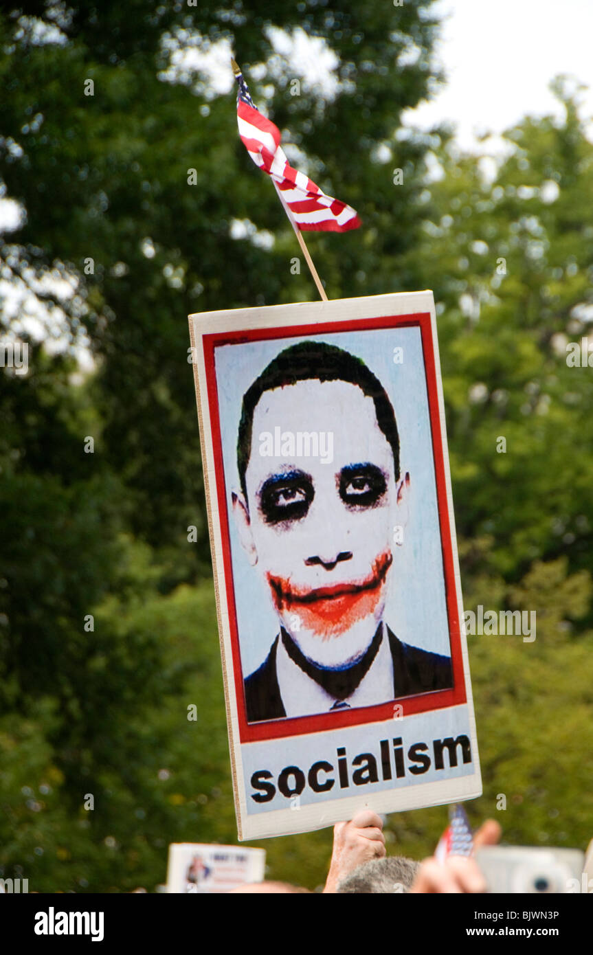 Rally Demonstration Washington DC gegen Regierung Barack Obama Joker Poster zu protestieren Stockfoto