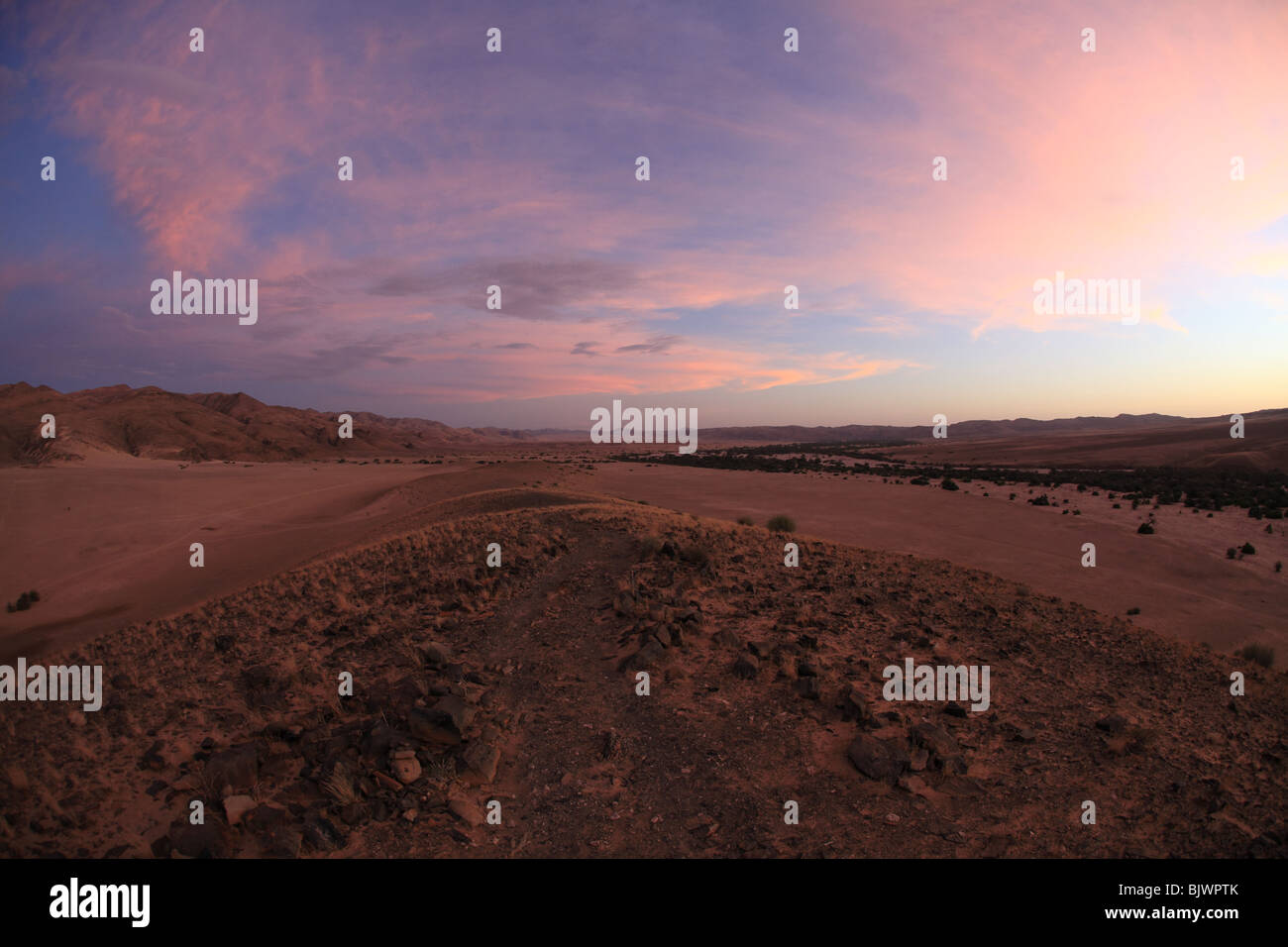 Ansicht der Hoarusib Tal im Kaokoland Namibia bei Sonnenuntergang Stockfoto