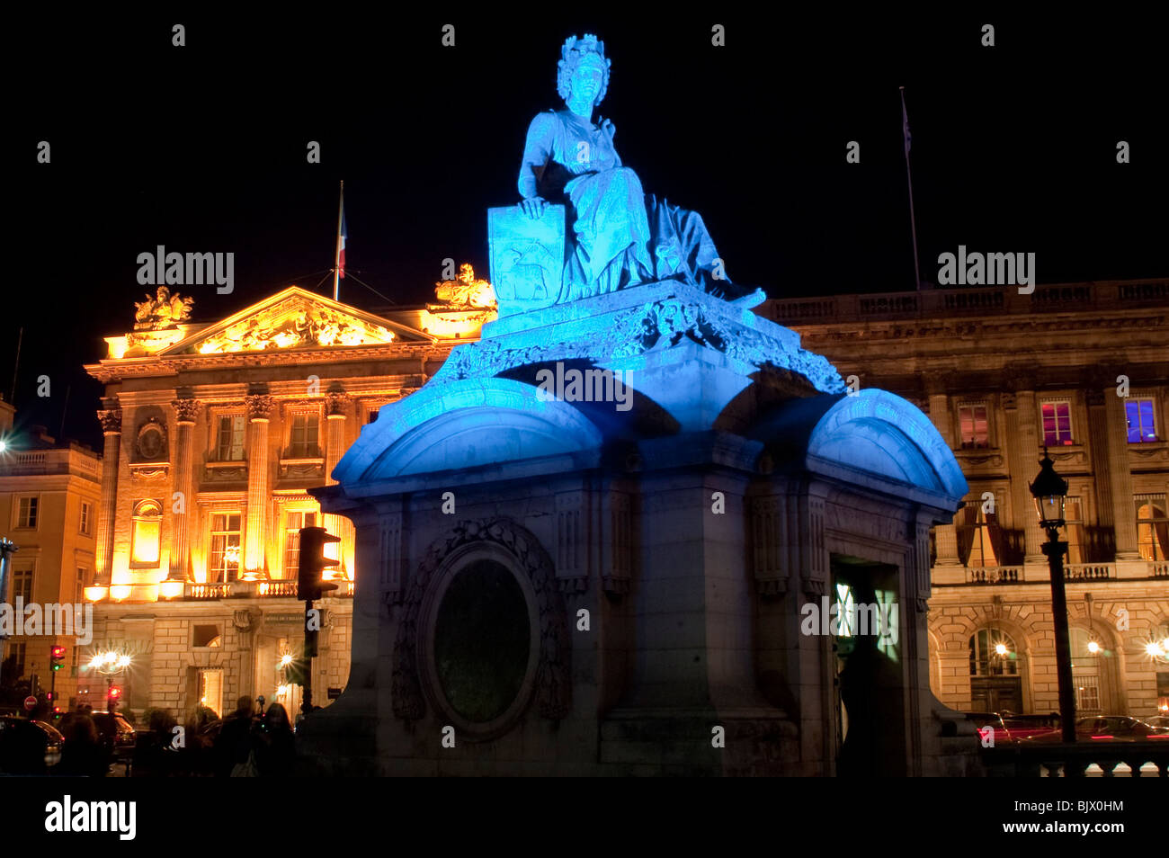 Paris, Frankreich, öffentliche Veranstaltungen, Nuit Blanche, Light Artist Installation an der Fassade Place de la Concorde, Public Art France Lichtinstallation Stockfoto