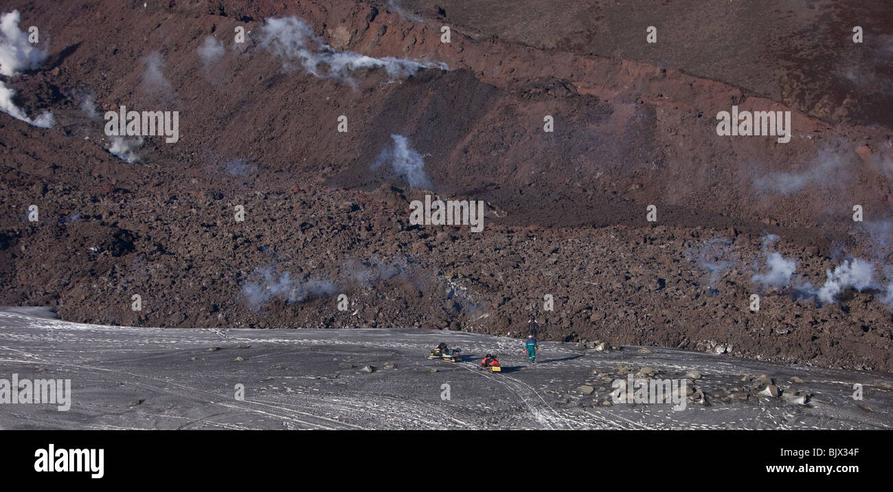 Neue Lava aus dem Vulkanausbruch am Fimmvörðuháls, in Eyjafjallajökull, Island Stockfoto