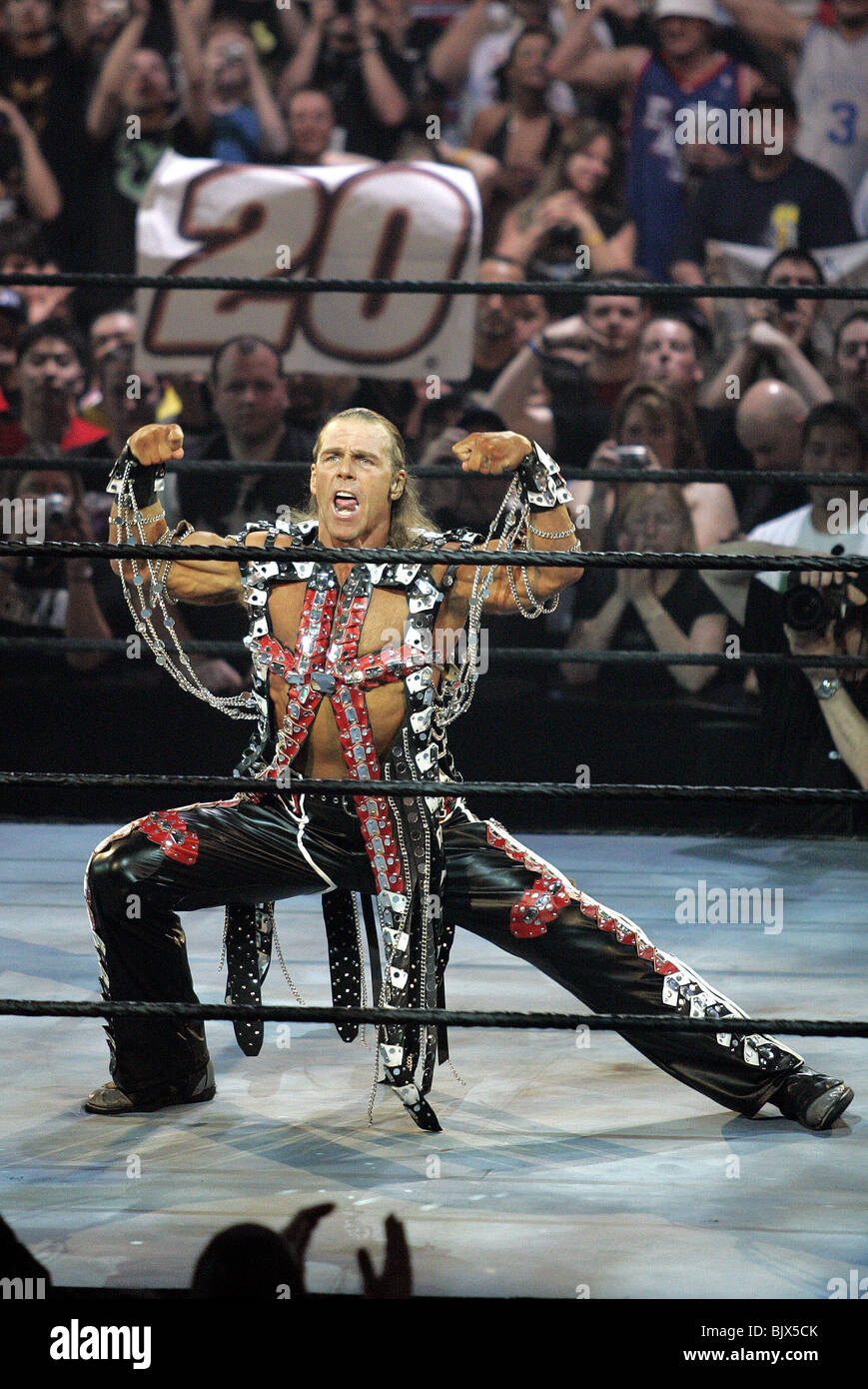 SHAWN MICHAELS WRESTLEMANIA 21 geht HOLLYWOOD STAPLES CENTER in LOS ANGELES USA 3. April 2005 Stockfoto
