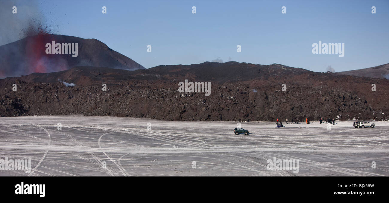 Neue Lava aus dem Vulkanausbruch am Fimmvörðuháls, in Eyjafjallajökull, Island Stockfoto