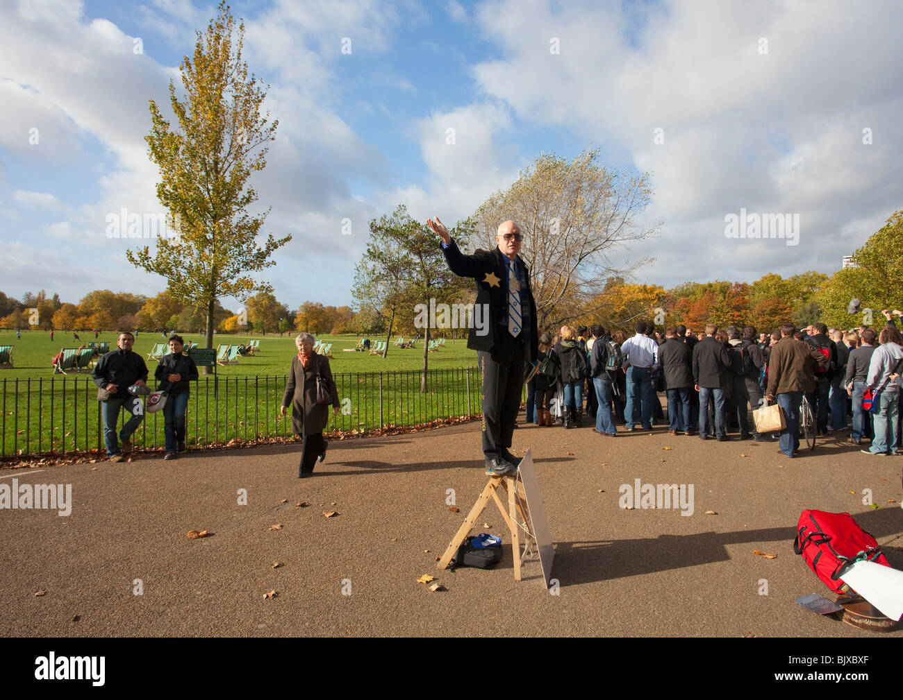 Israelischer Christian Prediger bei Speaker's Corner, Hyde Park, London, England Großbritannien Vereinigtes Königreich GB Stockfoto