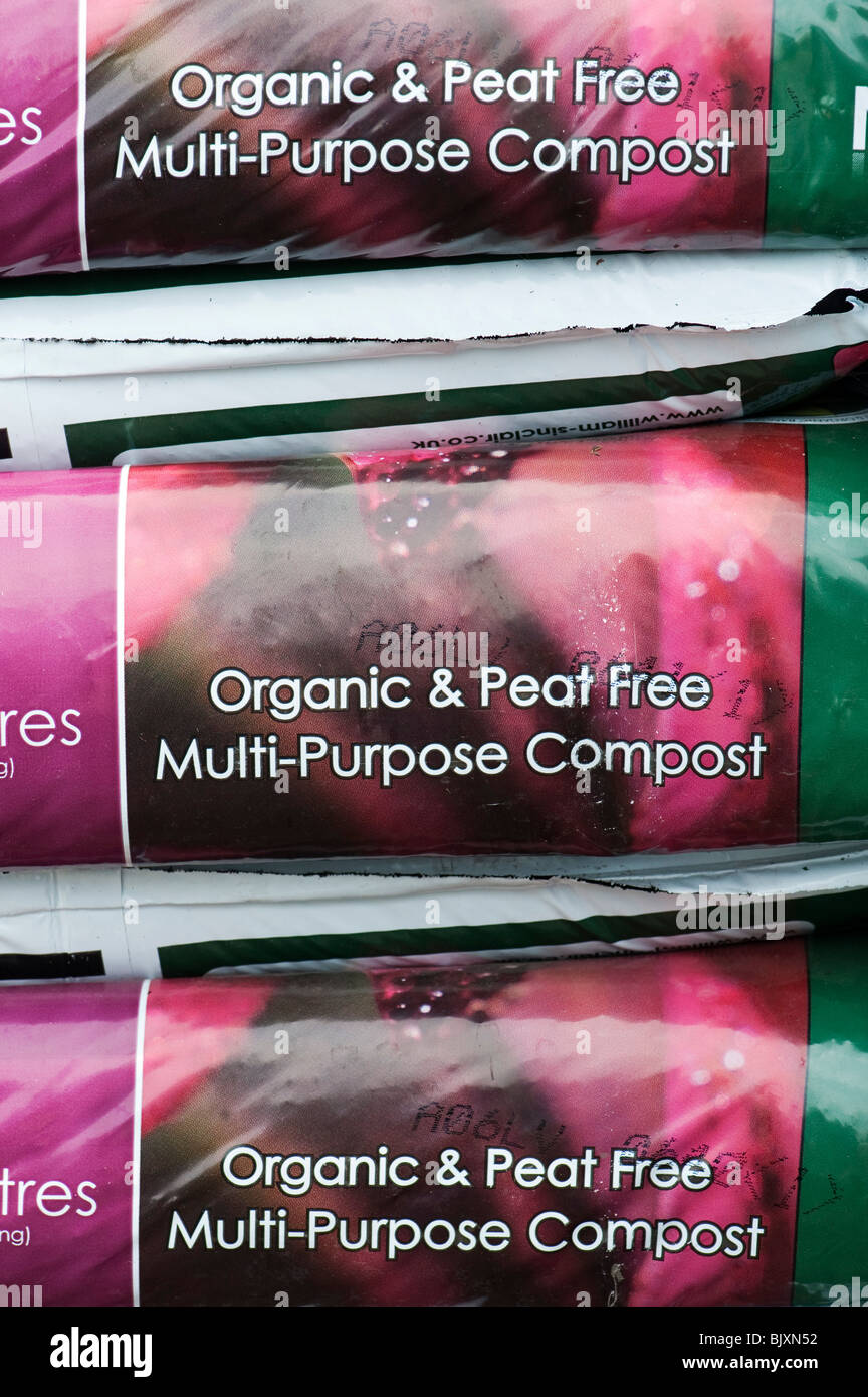Organische Torf freie multi purpose Kompost Taschen. Großbritannien Stockfoto
