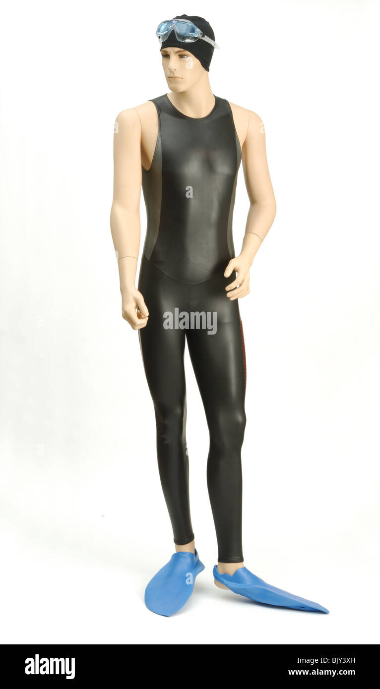 Eine männliche Schaufensterpuppe trägt einen Neoprenanzug schwimmen Stockfoto