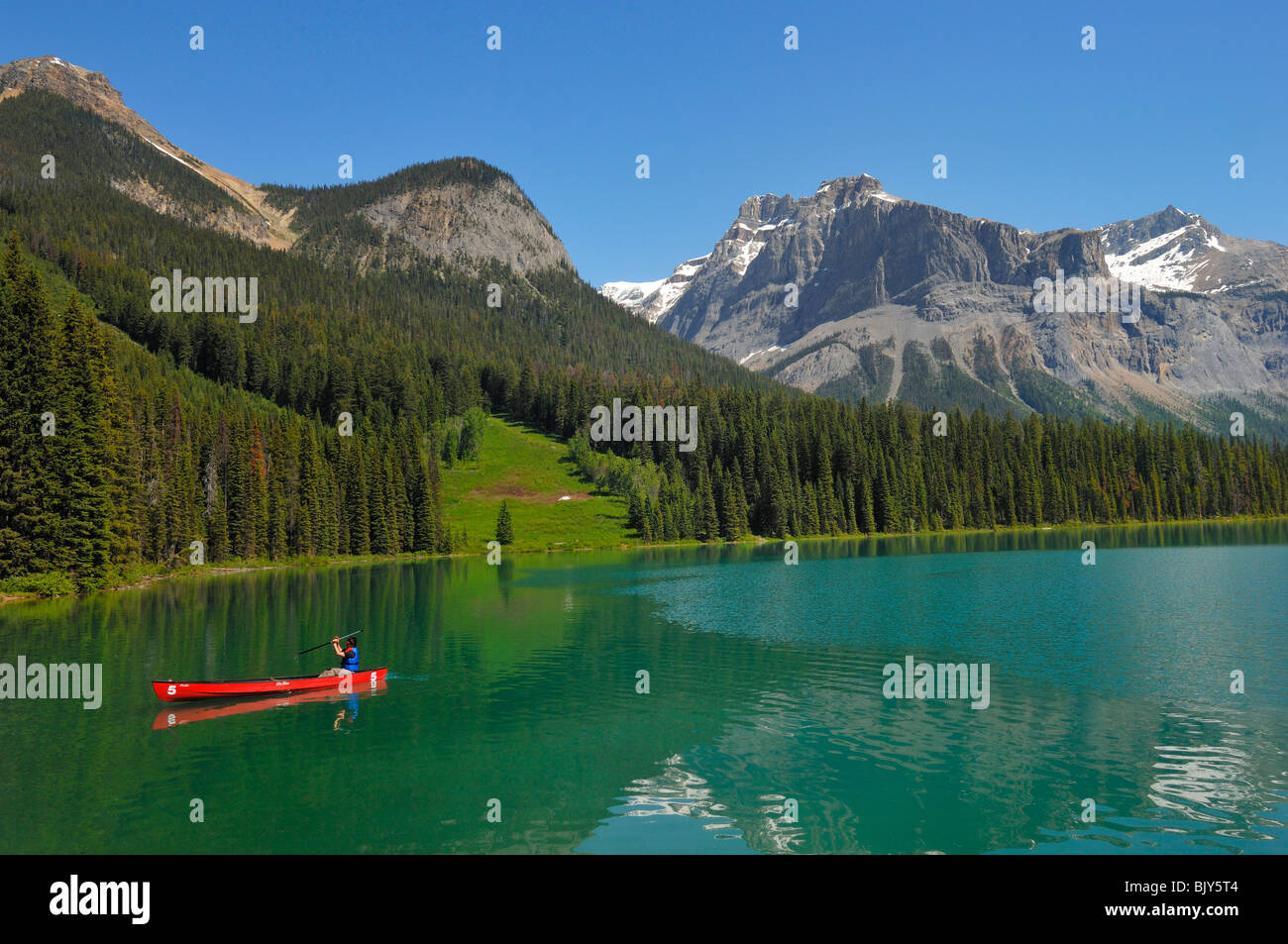 Emerald Lake ist im Yoho Nationalpark in der Provinz Alberta in Kanada Stockfoto