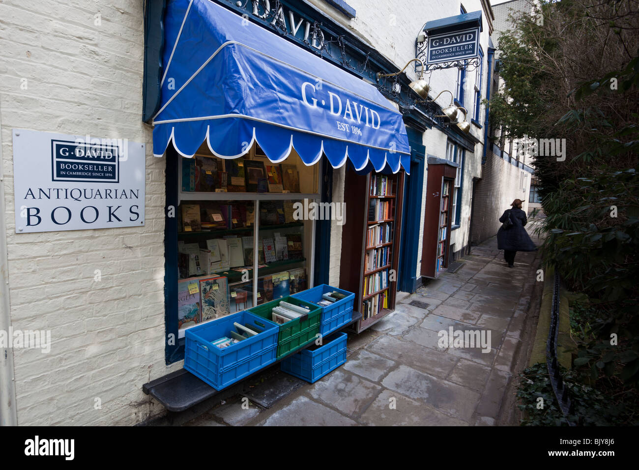 Cambridge Antiquarian Bookshop im Zentrum von Cambridge. Buchhandlung G David, gegründet im Jahr 1896. Stockfoto