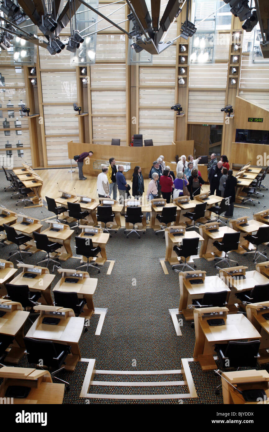 Schottisches Parlament, Sitzungssaal, geführte Tour, Holyrood, Edinburgh, Schottland Stockfoto