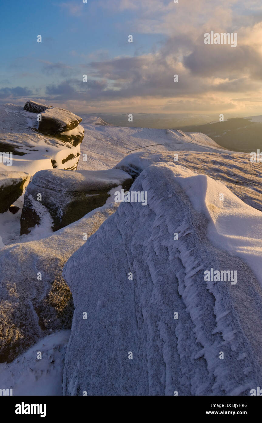 Triebschnee am weißen Tor, Derwent Rand, Derwent Moor, Peak District National Park, Derbyshire, England, GB, UK, EU, Stockfoto