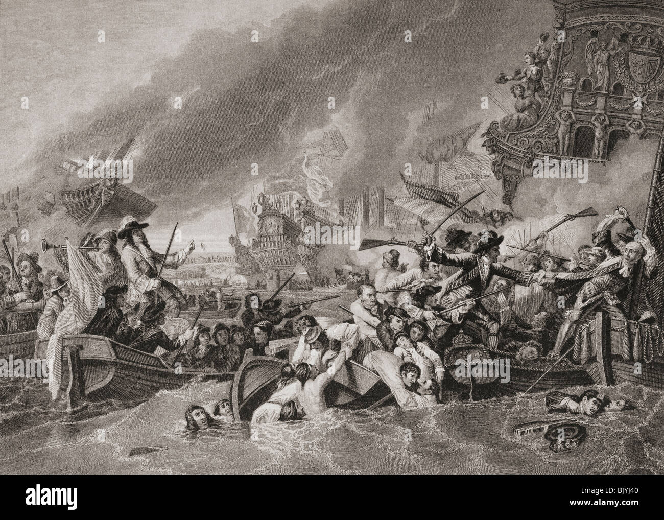 Schlacht von La Hougue "oder" La Hogue zwischen Anglo-holländischen und französischen Marine zwingt 1692. Stockfoto