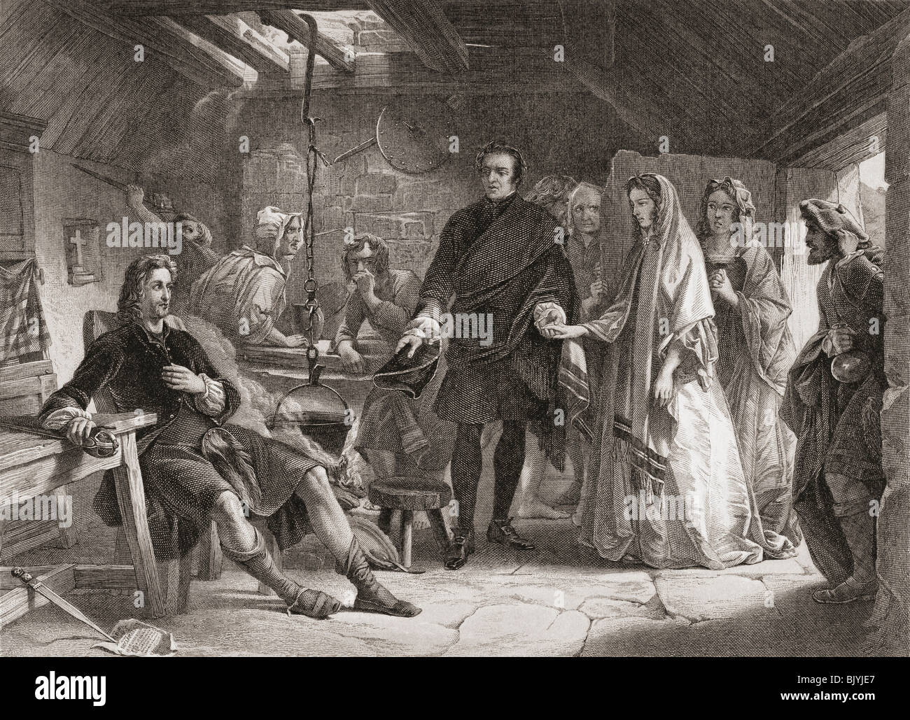 Das erste Treffen von Prinz Charles mit Flora Macdonald auf der Insel Benbecula in den äußeren Hebriden Stockfoto