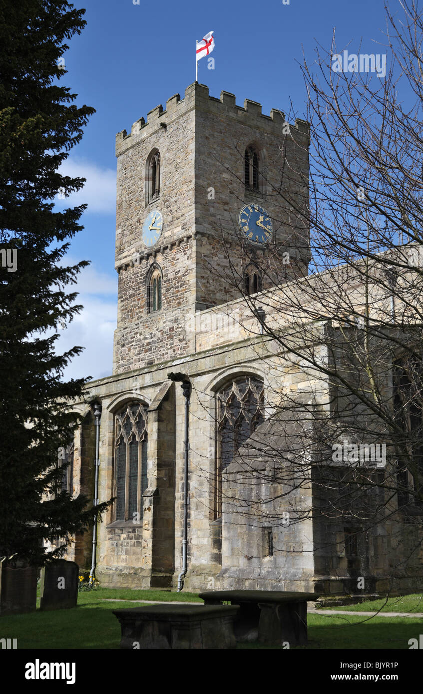 Der Turm der Kirche St. Mary Staindrop, Co Durham, England, Großbritannien Stockfoto