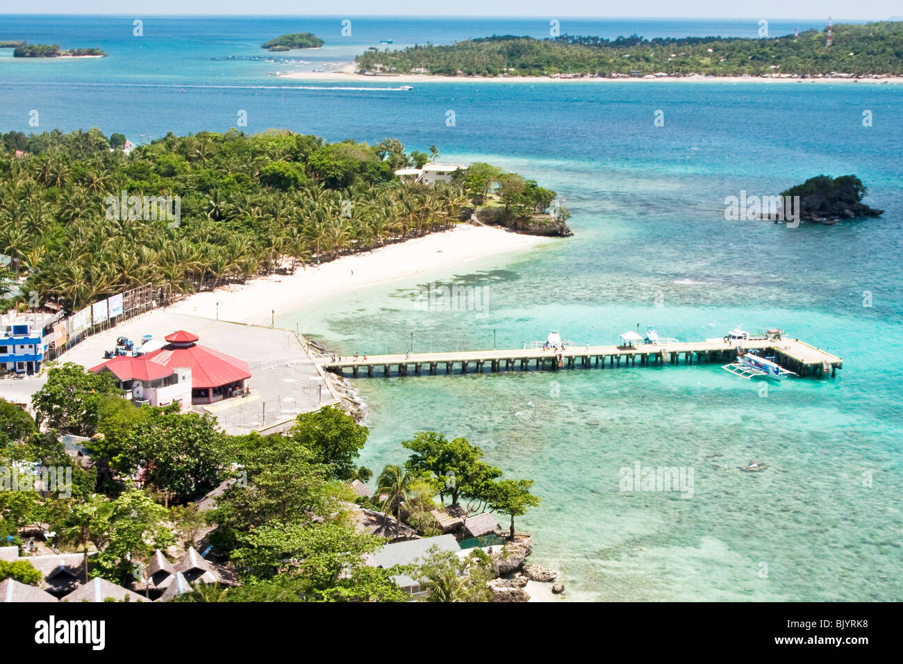 Luftaufnahme von Boracay Inseln Pier in Zentral-Philippinen Stockfoto