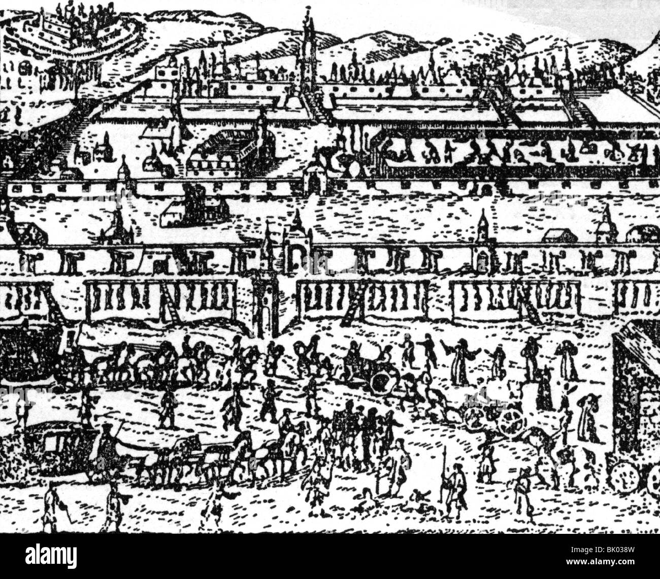 Geographie/Reisen, Russland, Ereignisse, Streltsy-Aufstand von 1682, Ausführung Streltsian in Preobasheskoie, oktober 1698, Kupferstich aus "Reiseroute" von Johann Georg Korb, 17. Jahrhundert, Stockfoto