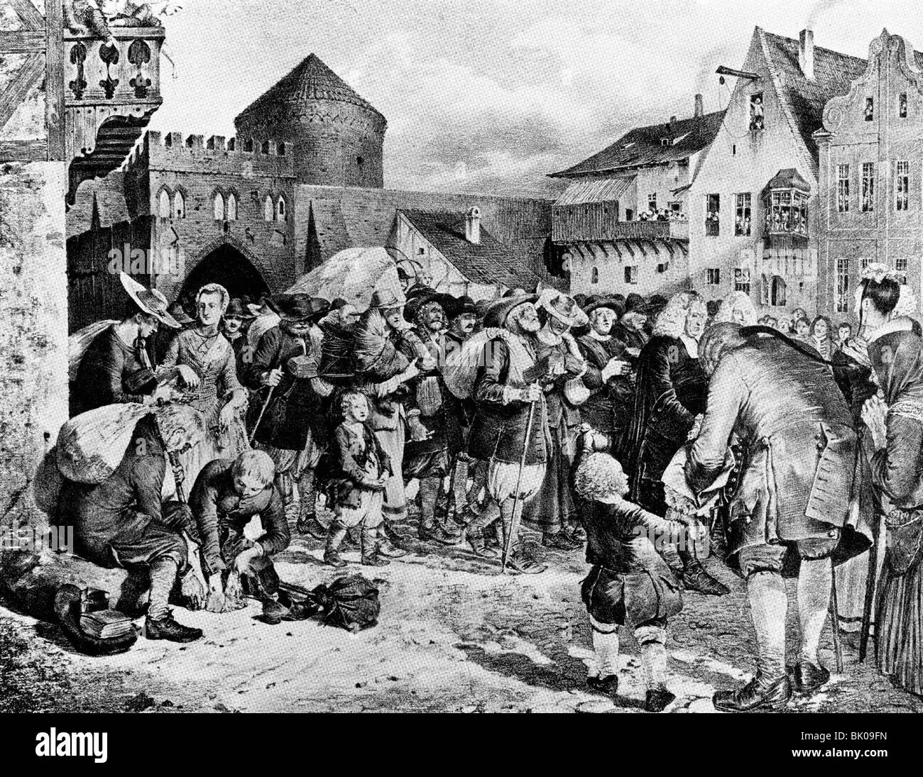 Religion, Christenheit, protestanten, Vertreibung der protestanten im Erzstift Salzburg, 1732, Ankunft in der Stadt in der Stadt in der Stadt, in der Nähe von Königsberg, in Ostpreussen, in der Region um die Jahre 1830er, 19. Jahrhundert, historische, historische, religiöse Verfolgung durch Erzbischof Firmian, Emigrant, Emigrant, Emigrant, Emigranten, Emigranten, Emigranten, Emigranten, Emigranten, Emigranten, Einwanderer Stockfoto