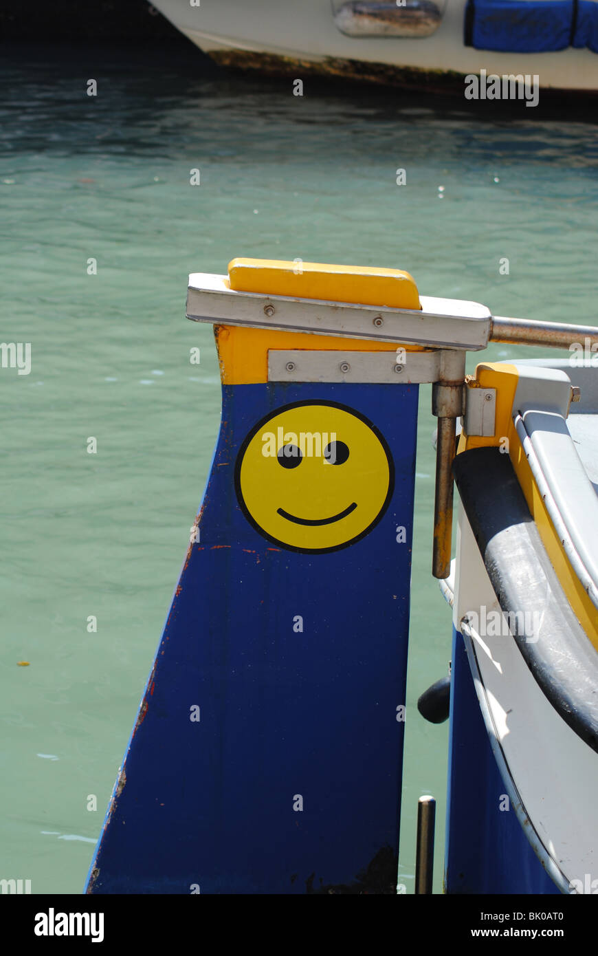Smiley-Gesicht auf einem Boot Ruder im jüdischen Ghetto von Venedig, Italien Stockfoto