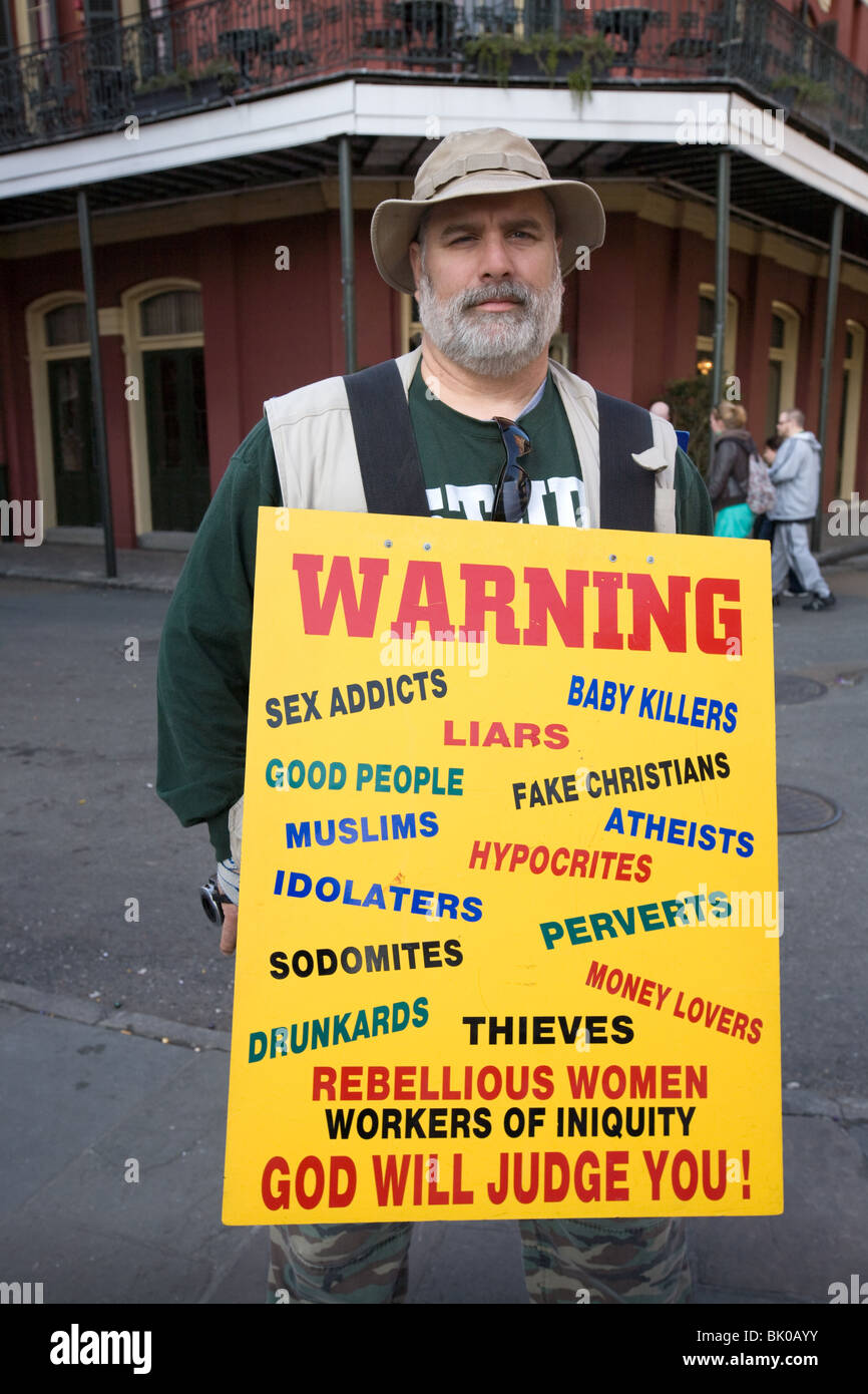 Fundamentalistischen christlichen Missionierung im French Quarter, New Orleans, Louisiana Stockfoto