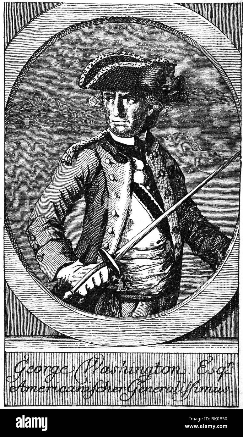 Washington, George, 22.2.1732 - 14.12.1799, Amerikanischer General und Politiker, Oberbefehlshaber der Continental Army 15.6.1775 - 23.12.1783, halbe Länge, Kupferstich, circa 1780,, Artist's Urheberrecht nicht gelöscht werden Stockfoto