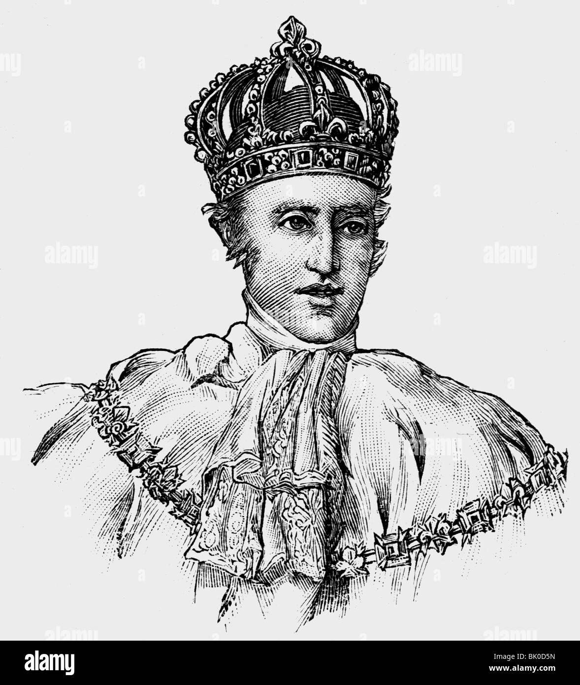 Charles X Philip, 9.10.1757 - 6.11.186, König von Frankreich 16.9.188 - 2.8.1830, Porträt mit Krone, Holzgravur, 1825, Stockfoto