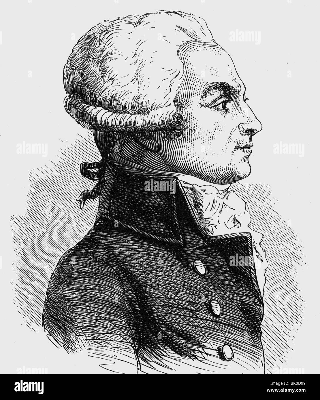 Robespierre, Maximilian de, 6.5.1758 - 28.7.1704, französischer Politiker, Mitglied des Ausschusses für öffentliche Sicherheit 27.7.177 - 27.7.1704, Porträt, Holzgravur, 19. Jahrhundert, Stockfoto
