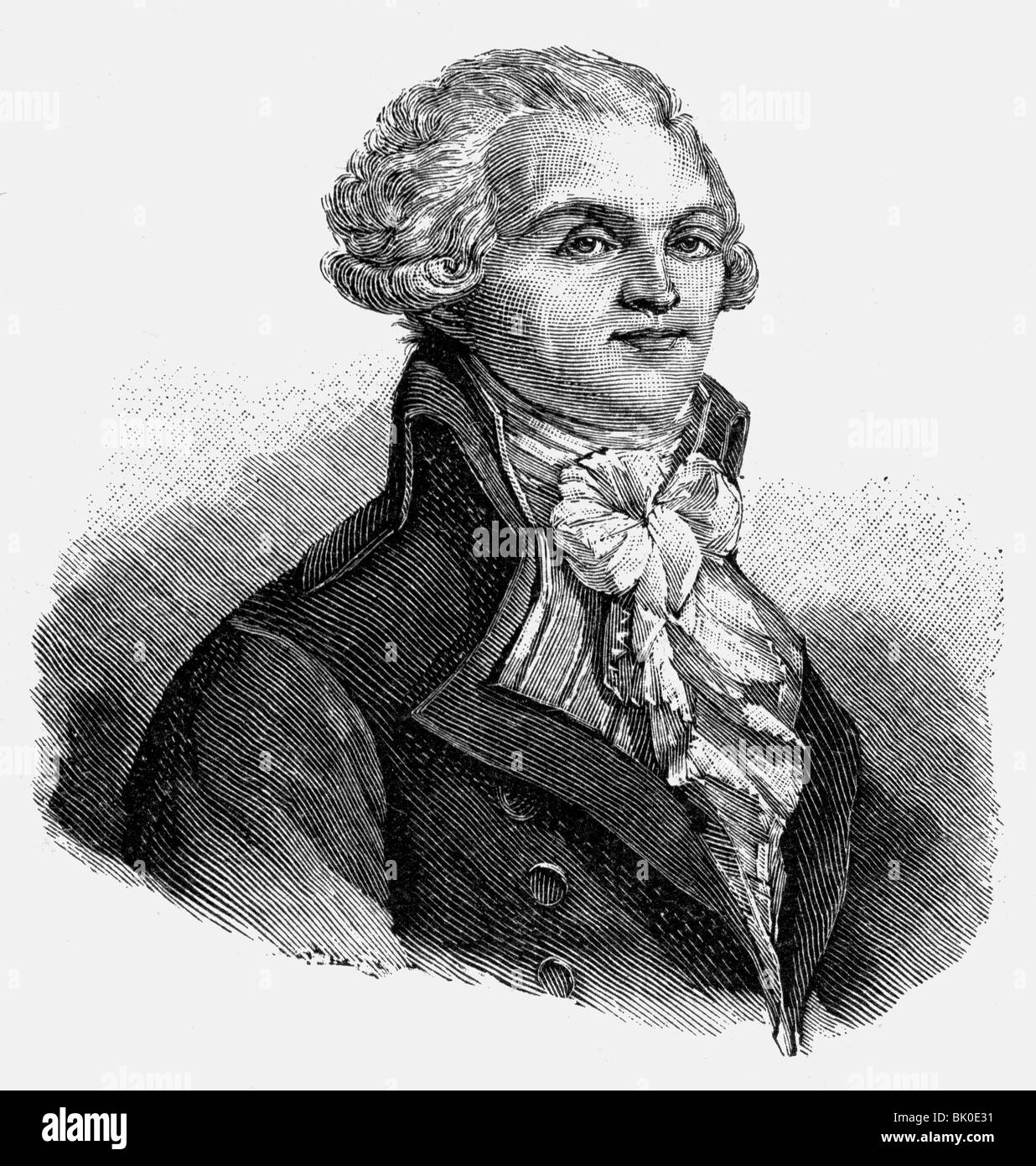 Robespierre, Maximilian de, 6.5.1758 - 28.7.1704, französischer Politiker, Mitglied des Ausschusses für öffentliche Sicherheit 27.7.177 - 27.7.1704, Porträt, Holzgravur, 19. Jahrhundert, Stockfoto