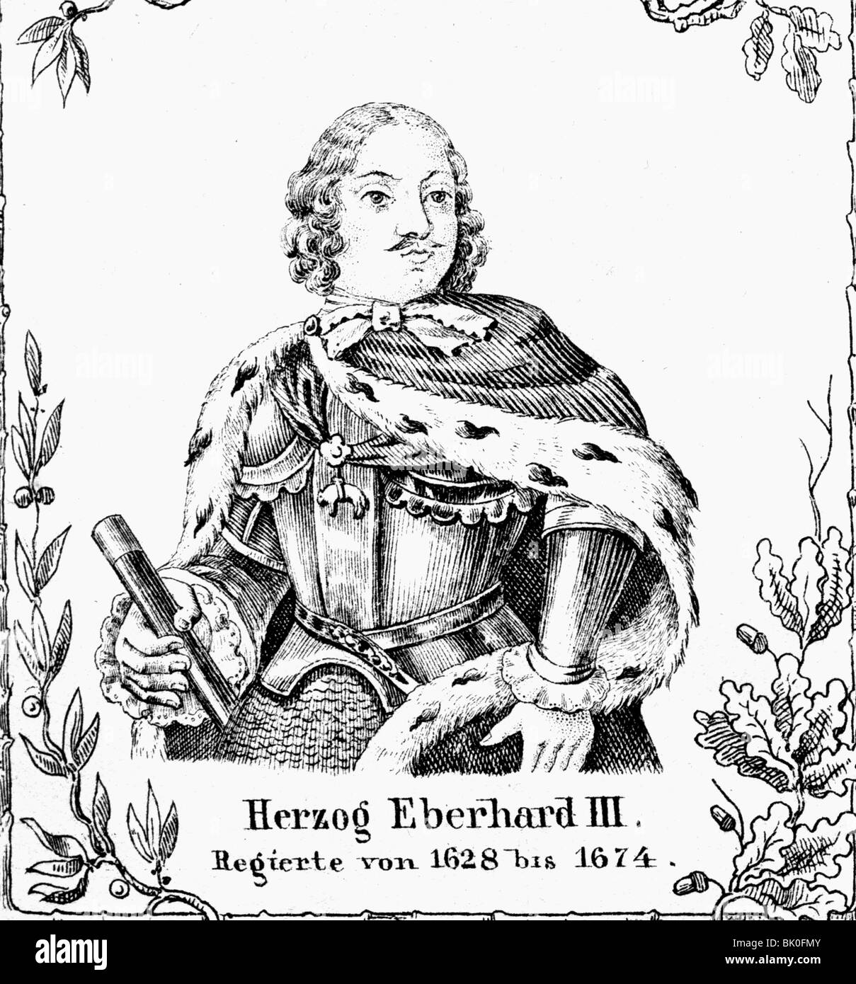 Eberhard III. "Der Clement", 1364 - 16.5.1417, Graf von Württemberg 15.3.1492 - 15.5.1417, halbe Länge, Holzgravur, 19. Jahrhundert, Stockfoto