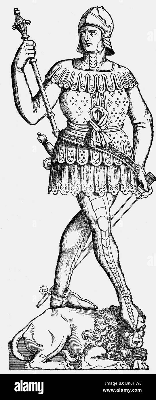 Eberhard I. "der Illustre", 13.3.1265 - 5.6.1325, Graf von Württemberg 12.9.1279 - 5.6.1325, volle Länge, Holzgravur, 19. Jahrhundert, Stockfoto