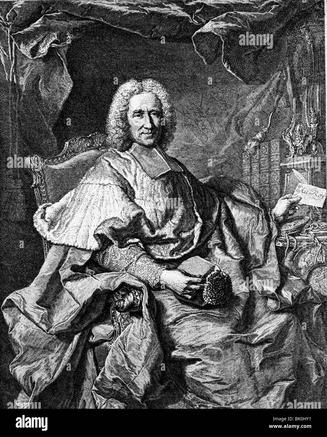 Dubois, Guillaume, 6.9.1656 - 10.8.1723, französischer Geistlicher ein Politiker, Außenminister 24.9.1718 - 10.8.1723, halbe Länge, Kupferstich von Pierre Drevet, 1723, Artist's Urheberrecht nicht gelöscht werden Stockfoto