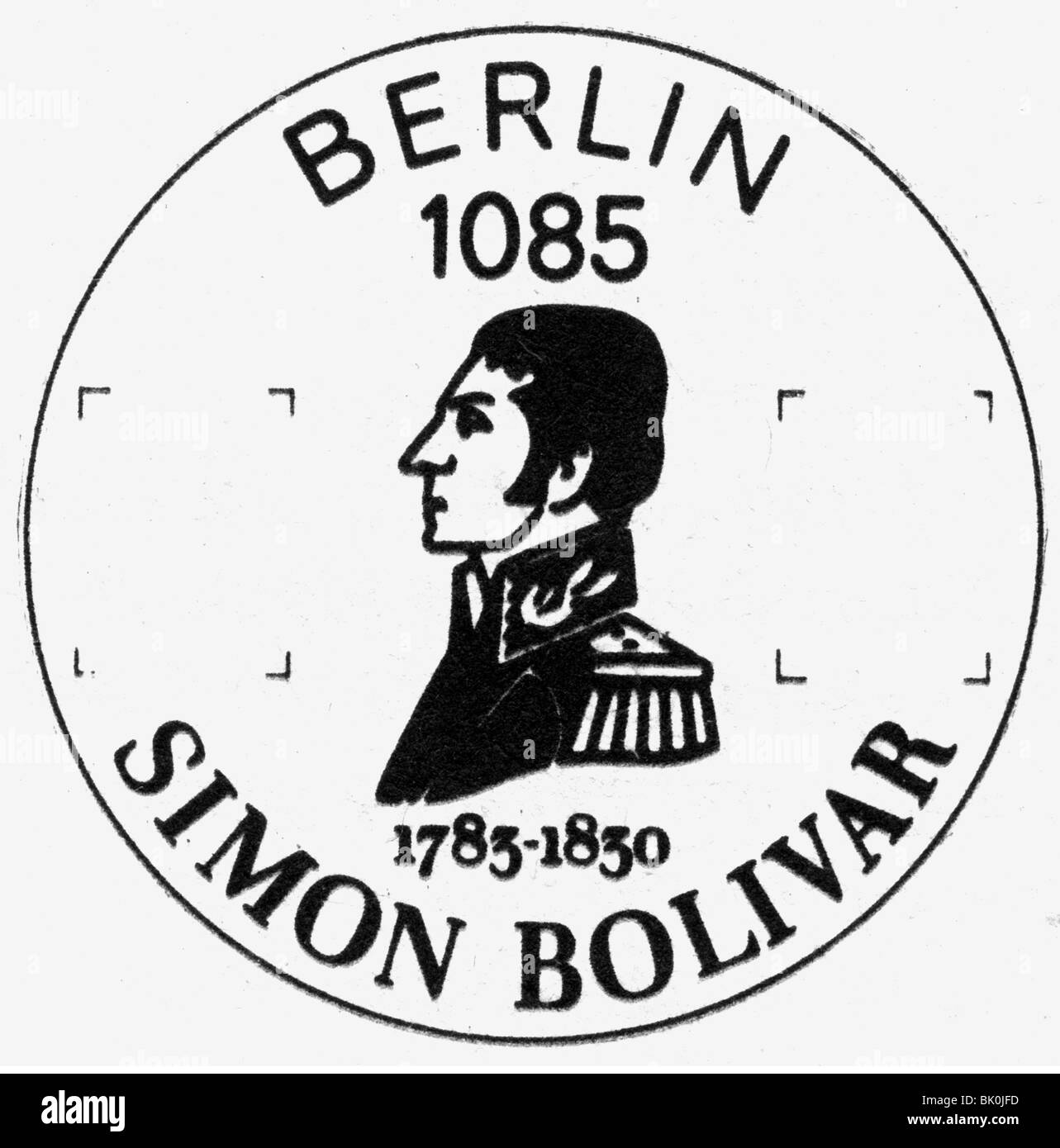 Post, Postmarken, Ostdeutschland, Erstausgabe, Berlin 1085, 1983, mit Porträt von Simon Bolivar, Postmark, 20. Jahrhundert, historisch, historisch, 1980er Jahre, Menschen, Stockfoto