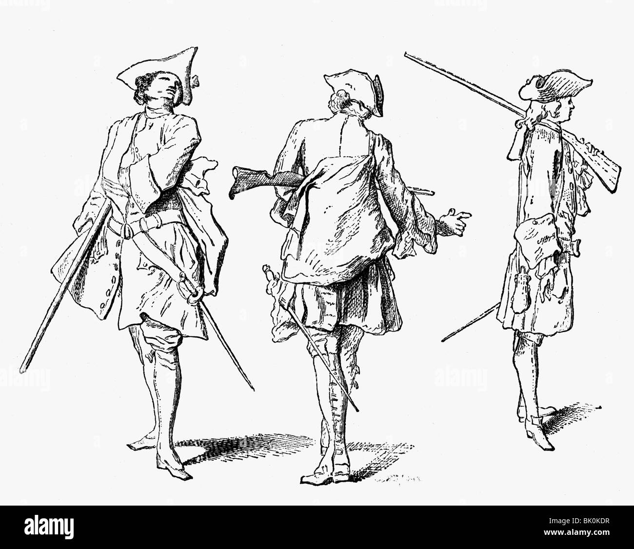Militär, Frankreich, Infanterie, Arten von Soldaten, von Antoine Watteau erschreckt, ca. 1700, Stockfoto