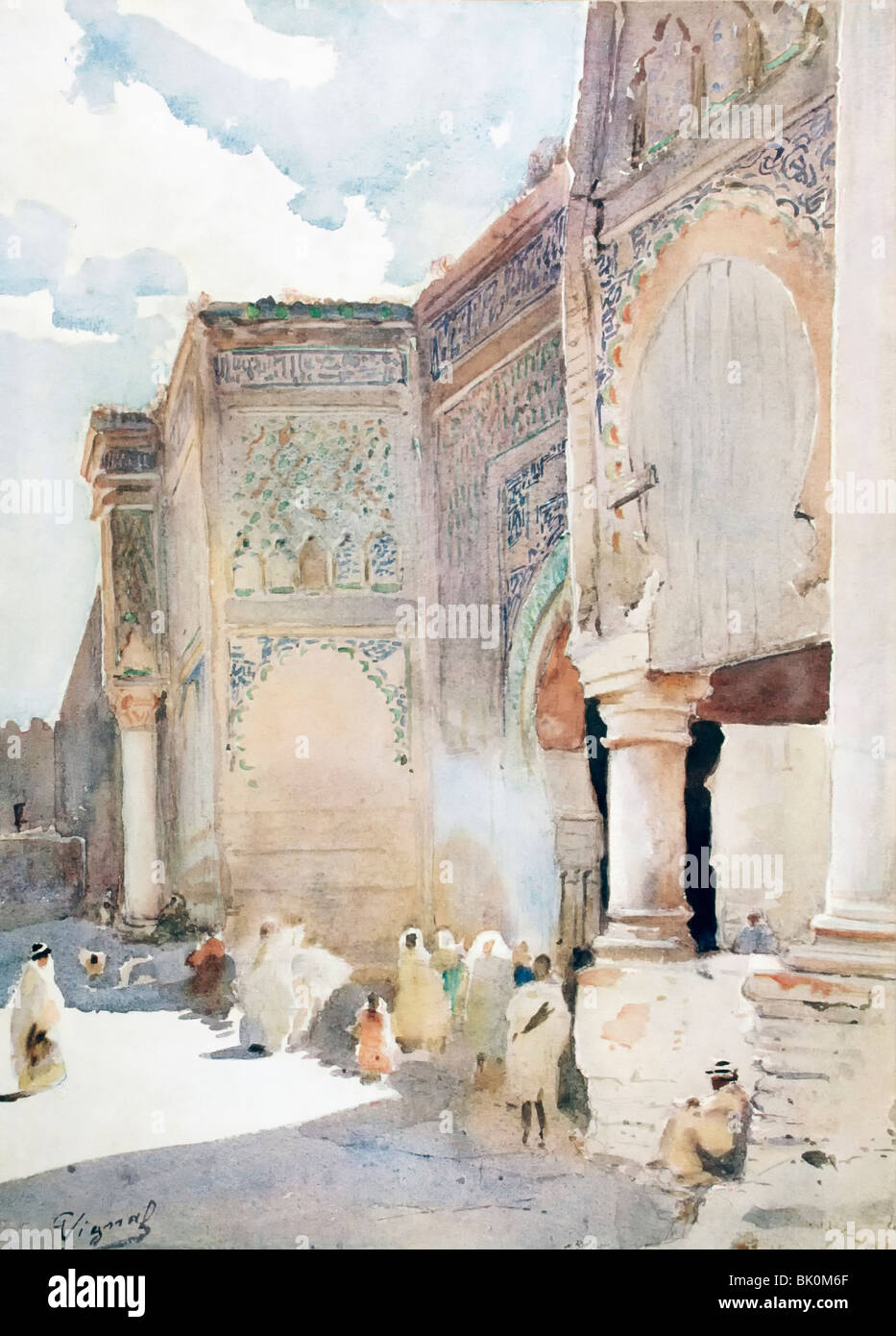 Meknès, Marokko. Die Bab Mansour als es war früh im 20. Jahrhundert. Stockfoto