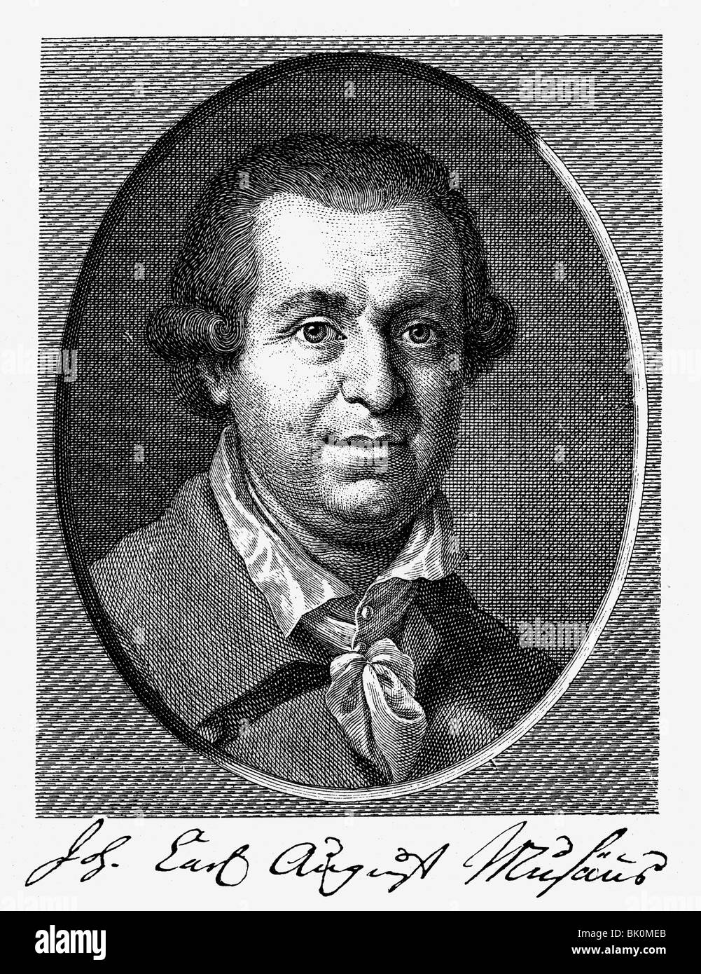 Musaeus, Johann Karl, 23.3.1735 - 28.10.1787, deutscher Autor/Autorin, Porträt, Holzstich nach einem Kupferstich von Johann Heinrich Lips (1758 - 1817), Artist's Urheberrecht nicht gelöscht werden Stockfoto