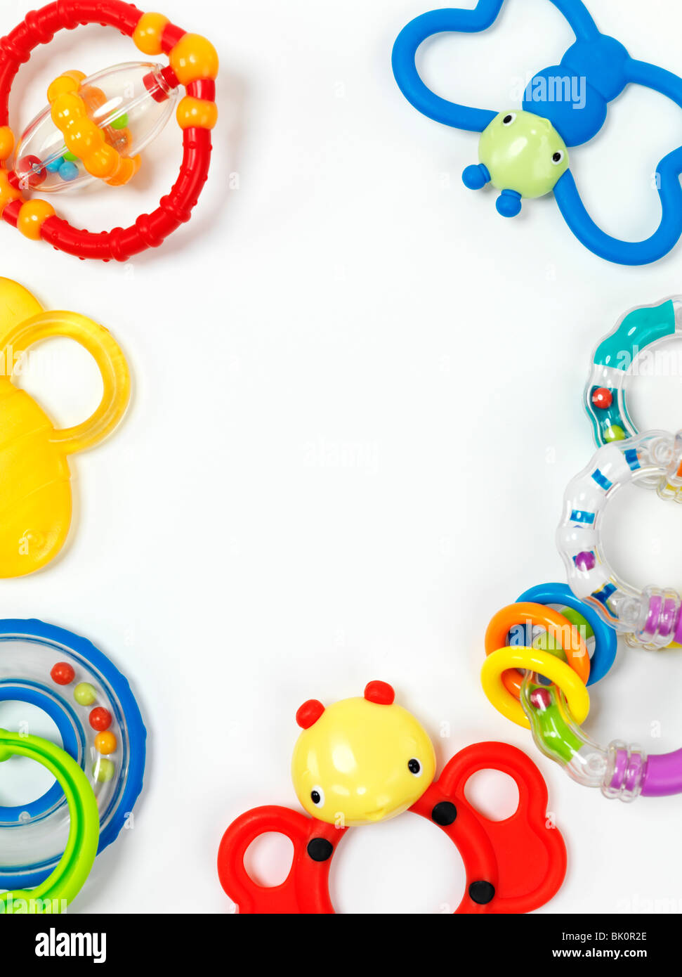 Bunte Baby-Spielzeug, die isoliert auf weißem Hintergrund Stockfoto