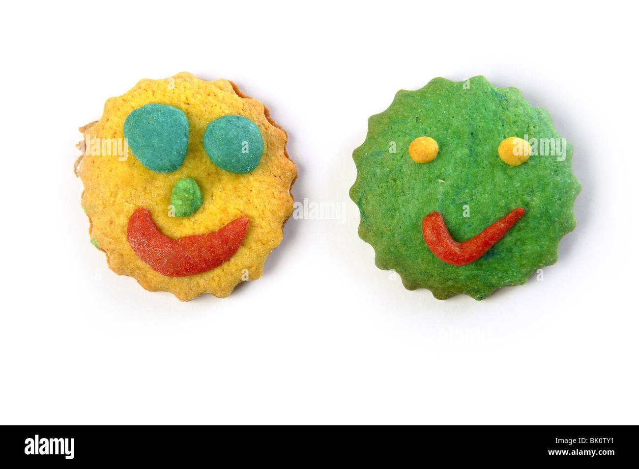 lustige Smiley faces Kekse bunte Runde Form Stockfoto
