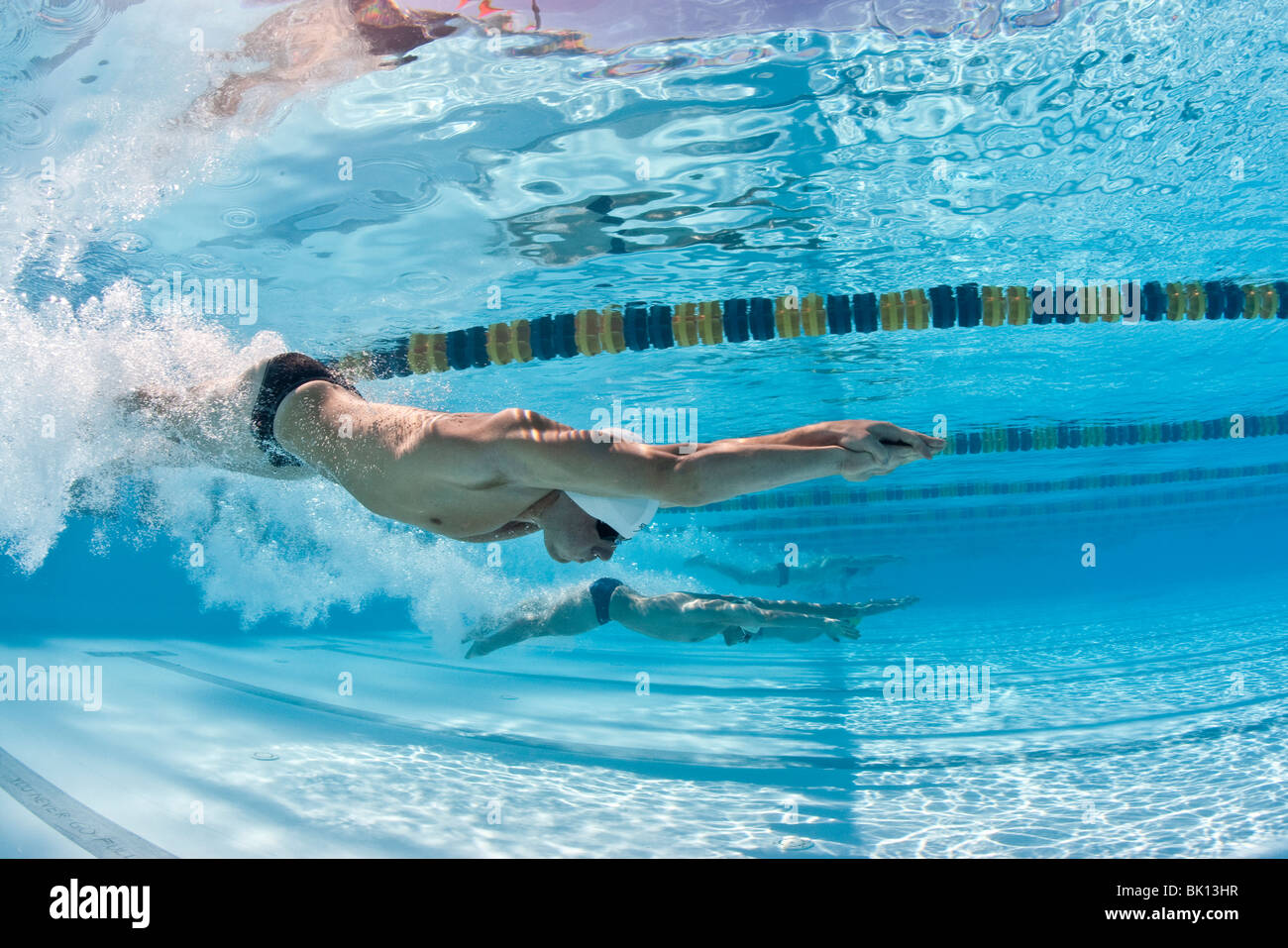 Männliche Schwimmer konkurrieren in der Orange Bowl klassischen schwimmen gerecht zu werden, 2010, Jacobs Aquatic Center, Key Largo, Florida Stockfoto