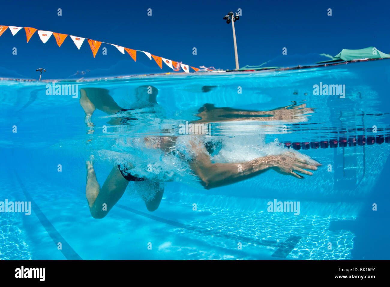 Männliche Schwimmer konkurriert in der Orange Bowl klassischen schwimmen gerecht zu werden, 2010, Jacobs Aquatic Center, Key Largo, Florida Stockfoto
