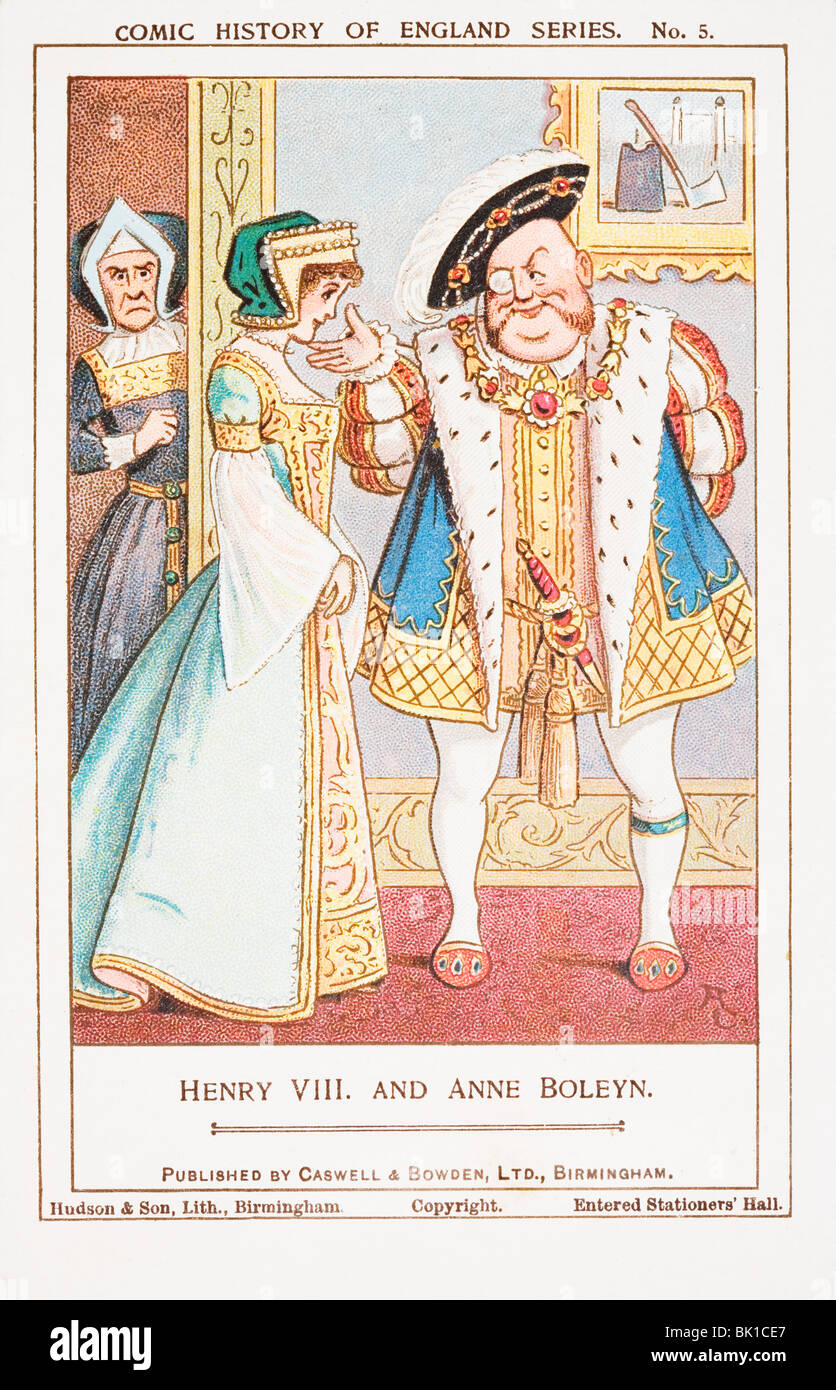 Heinrich VIII. und Anne Boleyn. Comic-Geschichte der England Reihe Sammler Karte. Stockfoto