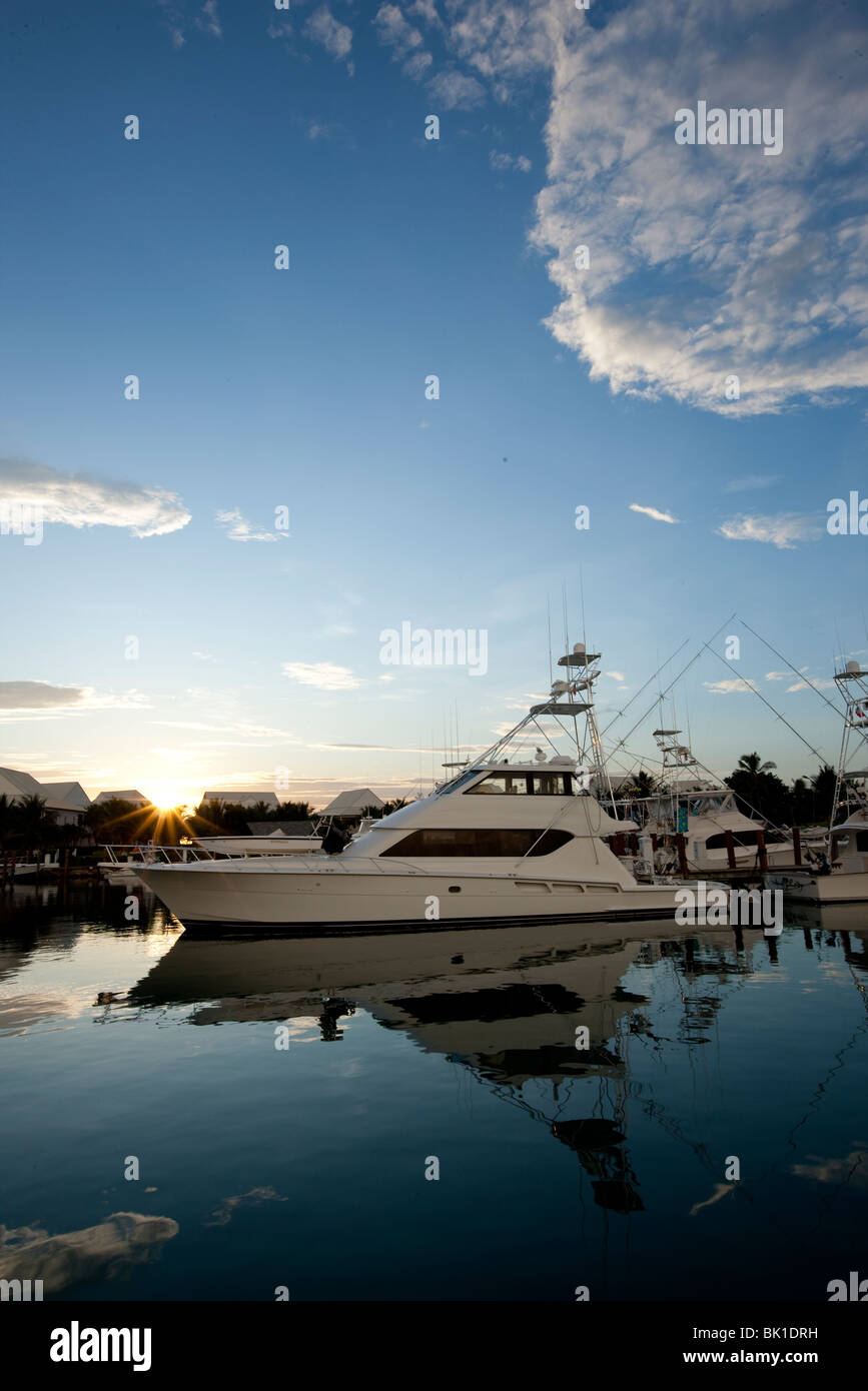 Yachten und Charter-Boote angedockt an der Marina im Old Bahama Bay Resort Stockfoto
