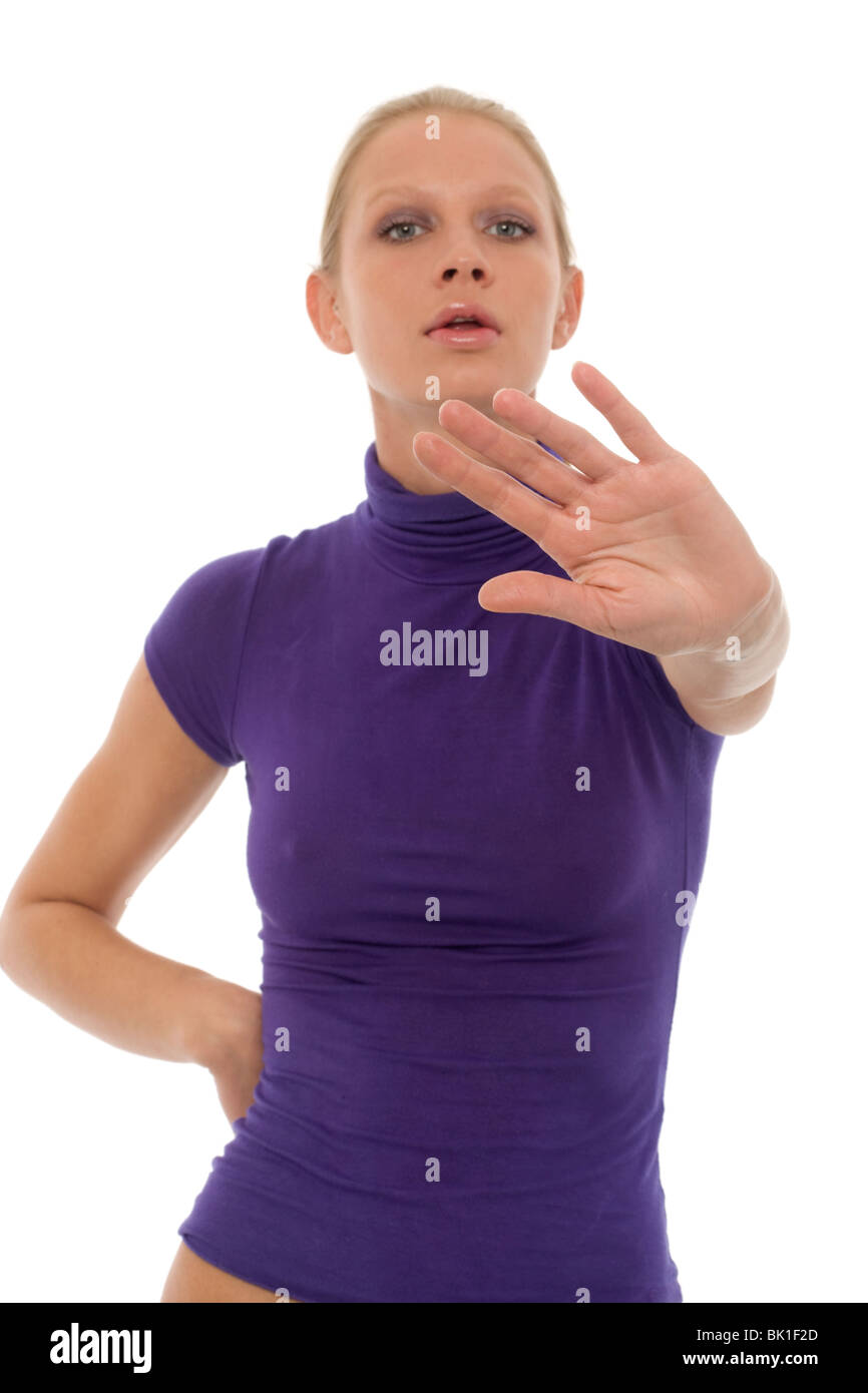 Porträt einer jungen Frau kaukasischen gestikulieren Stockfoto