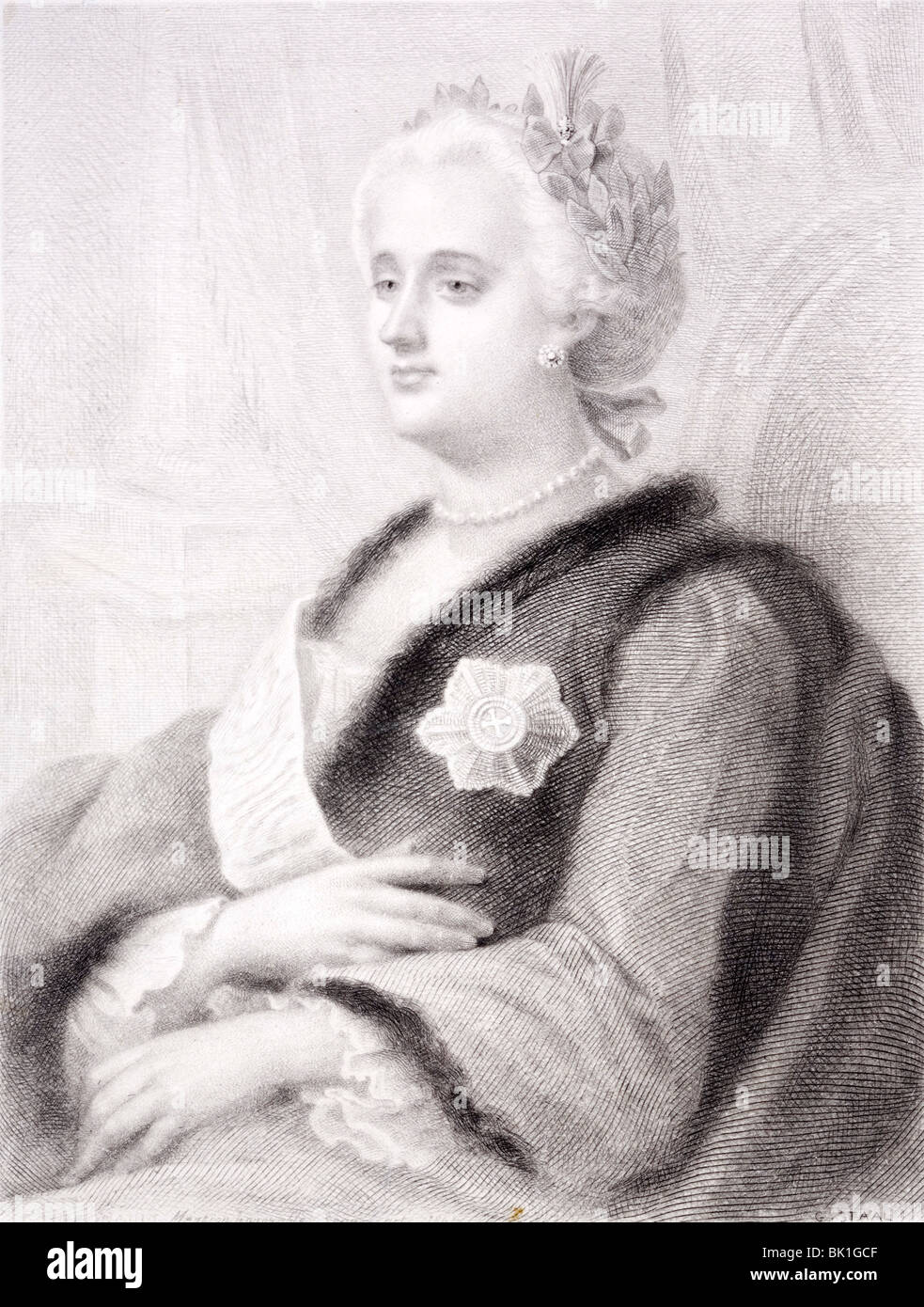 Katharina die große.  Kupferstich von berühmten Frauen aus der Europäischen Geschichte. E. Müller, Paris 1840 Stockfoto