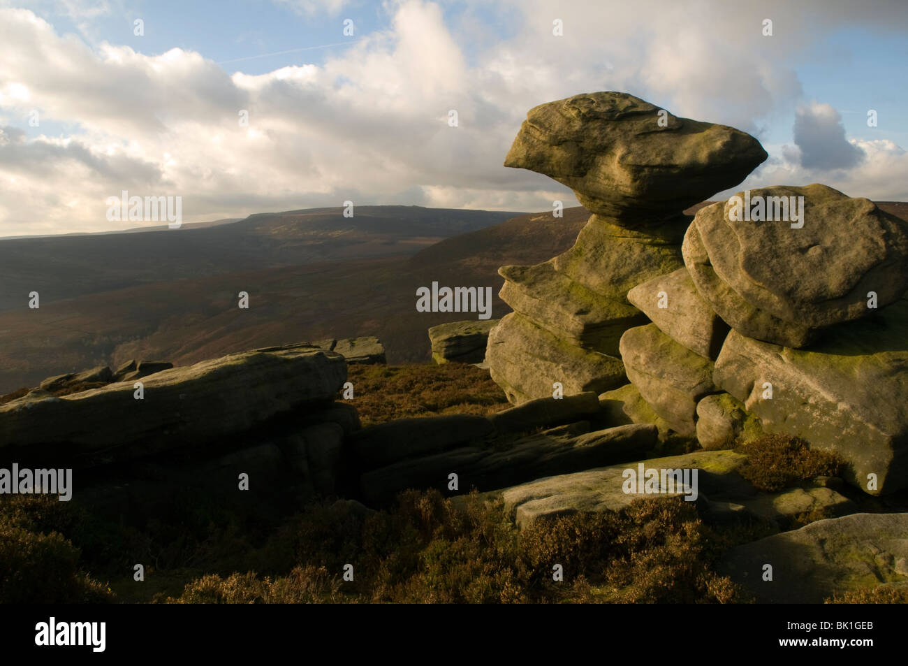 Bleaklow fiel von Crow Steinen Kante, Außenkante Hügel, Upper Derwent Valley, Peak District, Derbyshire, England, UK Stockfoto