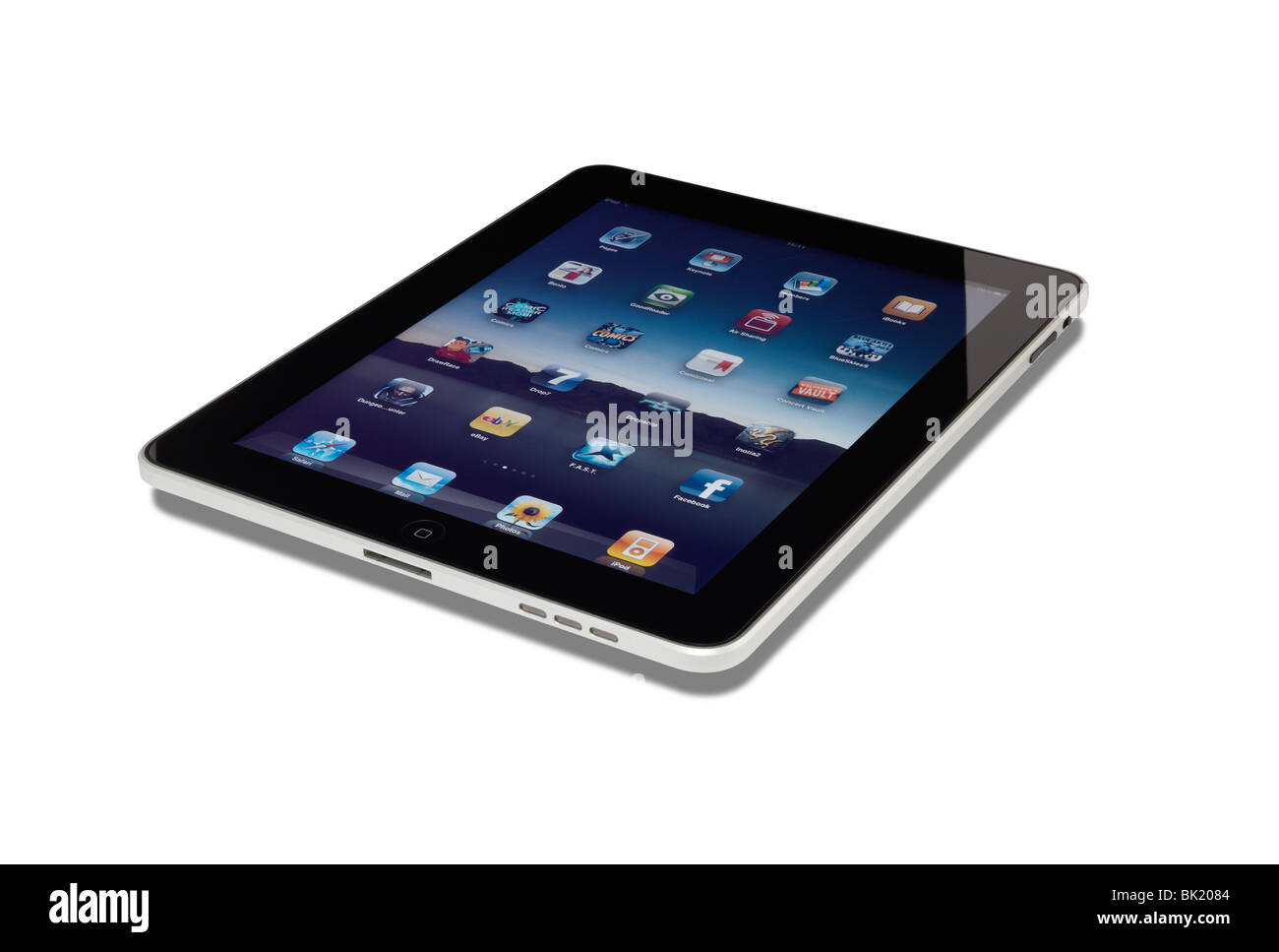 Apple iPad Studioaufnahme Ausschneiden auf weißem Hintergrund mit Schatten und Clipping-Pfad. Stockfoto