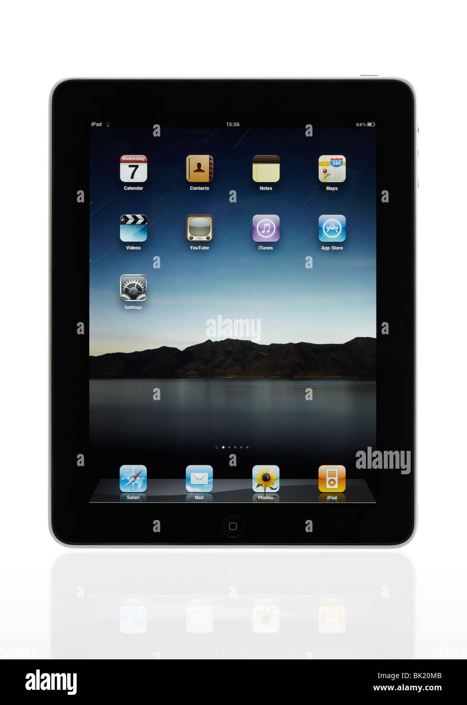 Apple iPad Studioaufnahme Ausschneiden auf weißem Hintergrund mit Reflexion. Stockfoto