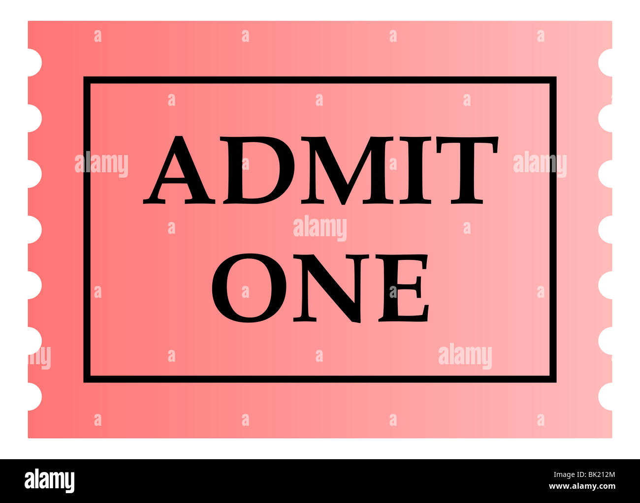 Gebe ein rosa Ticketvorlage mit Textfreiraum, isoliert auf weißem Hintergrund. Stockfoto
